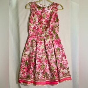 Karin Stevens Vintage Style Pink Floral Satiny Knee-Length Dress Womens 8